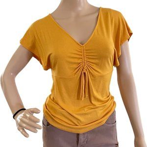 Womens Top T Shirt Golden Yellow Casual Flutter Short Sleeve sz S